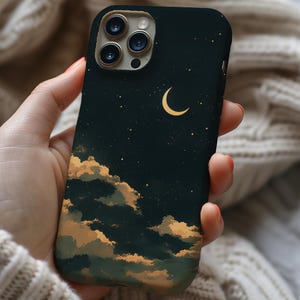 MagSafe Night Sky Moon Phone Case | MagSafe Phone Case for iPhone 16 15 14 13 Pro Max | Vintage Stars with Clouds Case