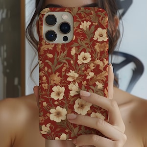 MagSafe White Passion Flowers Dark Red Phone Case | MagSafe Case for iPhone 16 15 14 13 Pro Max