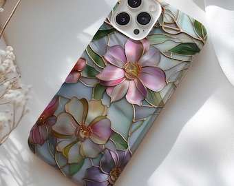 Pastel Wildflower Stained Glass Style Phone Case for iPhone, Samsung, Pixel