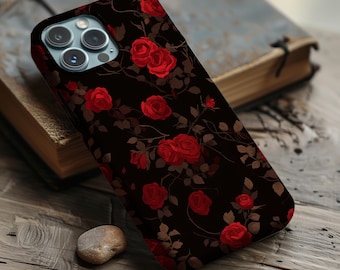 Custodia per telefono con rosa rossa, stile gotico nero per iPhone, Galaxy, Pixel