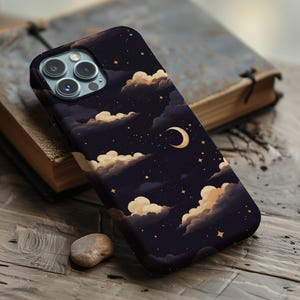 Night Sky Moon Stars Phone Case, Dark Cloud Design for iPhone, Samsung, Pixel