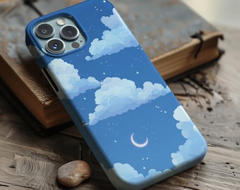 Blue Sky Moon Phone Case: Clouds & Stars Protective Cover