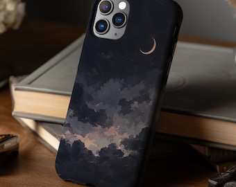 Night Moon Phone Case, Dark Clouds Design for iPhone, Galaxy, Pixel
