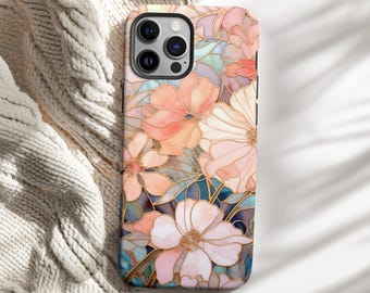 MagSafe Stained Glass Floral Phone Case, Pastel Flower Design for iPhone