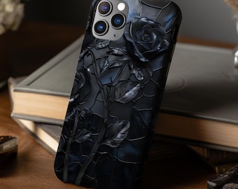 MagSafe Black Rose Stained Glass Style Wildflower Phone Case for iPhone