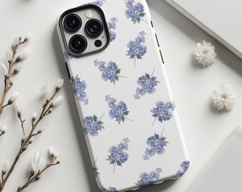 iPhone、Galaxy、Pixel用ブルーフローラルスマホケース - ホワイトフラワーデザイン