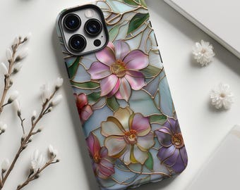 MagSafe Pastel Wildflower Phone Case, Stained Glass Style for iPhone