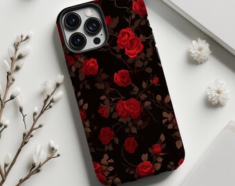 MagSafe Red Rose Phone Case, Gothic Black Style for iPhone 17 16 15