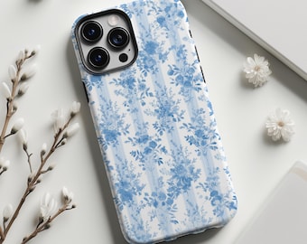 Light Blue Floral Phone Case, Coquette Design for iPhone, Galaxy, Pixel