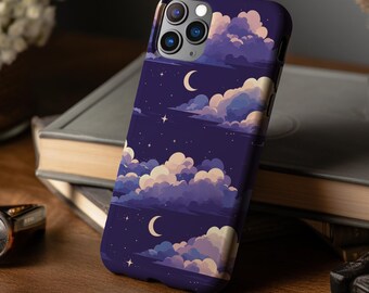 Purple Sky Moon MagSafe iPhone Case: Dreamy Clouds Art