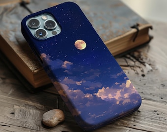 Purple Moon Night Sky Phone Case, Clouds Design for iPhone, Galaxy, Pixel