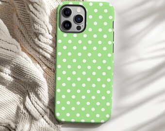 Green Polka Dot Phone Case, Coquette Style for iPhone, Galaxy, Pixel