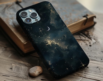 Celestial Moon Phone Case, Cosmic Night Stars Design for iPhone, Galaxy, Pixel