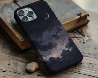 Funda MagSafe para iPhone con diseño de luna celestial y nubes descoloridas