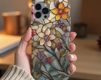 Floral Phone Case, Wildflower Stained Glass Style for iPhone, Samsung, Pixel
