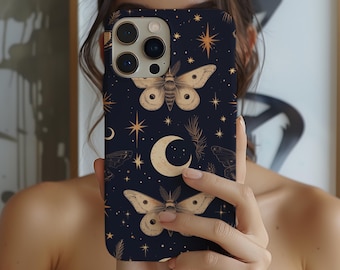 Mystical Luna Moth Phone Case: Celestial Stars, Moon Design