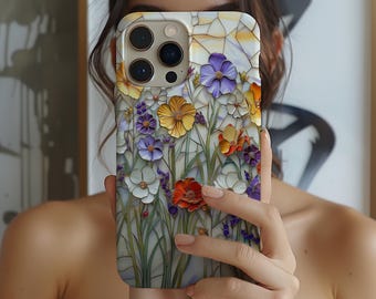 MagSafe Wildflower-telefoonhoesje, glas-in-loodstijl voor iPhone 17 16 15 14