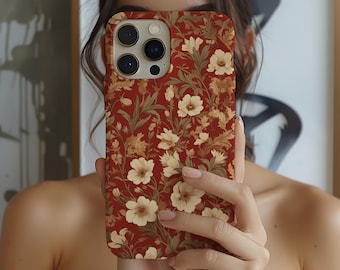 MagSafe White Passion Flowers iPhone Case, Dark Red Floral Design
