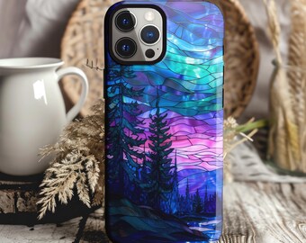 Stained Glass Style Northern Lights Phone Case, Night Sky Cover for iPhone, Galaxy, Pixel