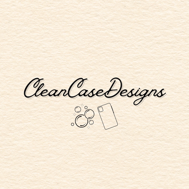 May include: CleanCaseDesigns logo with a phone case outline and soap bubbles. The logo is in black text on a white background.