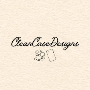 May include: CleanCaseDesigns logo with a phone case outline and soap bubbles. The logo is in black text on a white background.