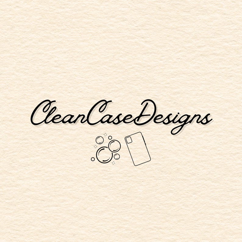 May include: CleanCaseDesigns logo with a phone case outline and soap bubbles. The logo is in black text on a white background.