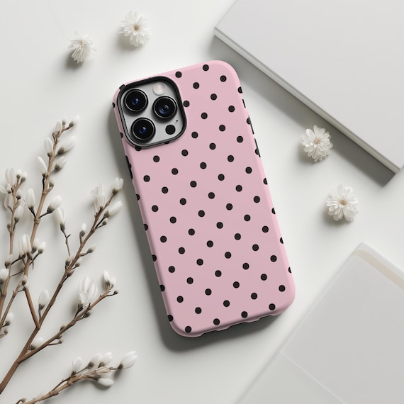 Pink Black Polka Dot Phone Case, Coquette Style for iPhone, Galaxy, Pixel