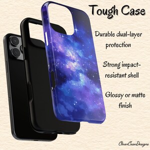 May include: A phone case with a galaxy print. The case is made of a durable, impact-resistant material and has a glossy or matte finish.  Tough Case. Durable dual-layer protection. Strong impact-resistant shell. Glossy or matte finish. Clean Case Designs.
