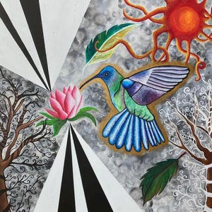 Colibri : Acrylique sur toile fait main, art italien, art contemporain, peinture faite main, original, art moderne