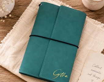 Estuche personalizado para diario de viaje, cuaderno de cuero vegano, cubierta personalizada para diario, diario de viaje tamaño A5, regalo para escritores.