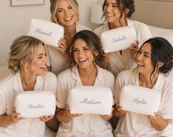 Personalized Bridesmaid Makeup Bag, Custom Name Cosmetic Bag, Embroidered Bridal Party Gift, Bridesmaid Proposal Gift