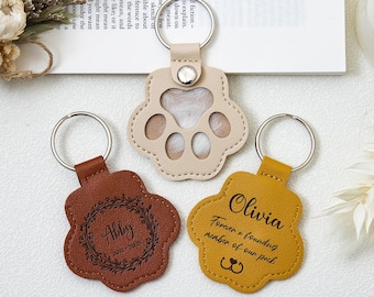 Personalized Paw Leather Keychain, Pet Hair Keepsake Keychain, Pet Memorial Key Ring, Pet Lover Gift, Pet Keepsake, Sweet Gift for Pet Loss