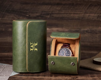 Personalized Leather Watch Box, Portable Watch Roll for 3 Watches, Groomsmen Gift for Him, Valentine's Day Gift, Birthday Gift for Men