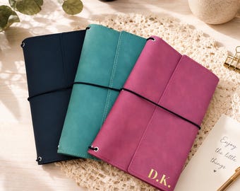 Estuche de cuero personalizado para cuaderno, funda para cuaderno de viaje A5, funda para cuaderno con nombre personalizado, regalo para cuaderno de cuero vegano