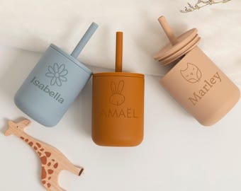 Personalized Silicone Sippy Cup 210 ml, Engraved Name Toddler Drinking Cup, Toddler Birthday Cup, Kids Drink Cup, Custom Kids Milkshake Cup