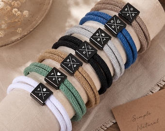 Pulsera grabada a medida, pulsera personalizada con cuerda de vela, regalo de aniversario para ella, regalos para él.