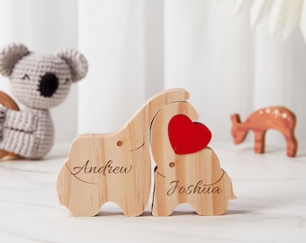 Personalized Engraved Wooden Elephant Family Puzzle, Family Decor, Elephant Gift, Family Keepsake, Baby Shower Gift, Custom Christmas Gift