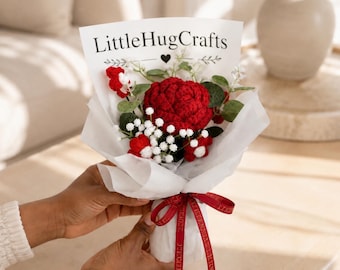Ramo de rosas de ganchillo, flores eternas hechas a mano, regalos para mujeres, regalo del Día de la Madre, regalo de cumpleaños, decoración para el hogar y el escritorio.