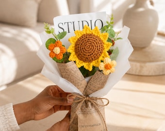 Arreglo floral de ganchillo hecho a mano, ramo eterno, regalo para el Día de la Madre, regalo de agradecimiento a la maestra, regalo de graduación para mujeres.