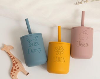 Engraved Silicone Cup for Babies, Toddler Silicone Leak Proof Straw Tumbler, Engraved Sippy Cup, 1st Birthday Gift, Baby Gift, Toddler Gift