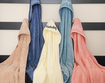 Toalla con capucha personalizada para bebé, toalla de baño de franela en 6 colores, toallas personalizadas con nombre, regalo para baby shower y Navidad.