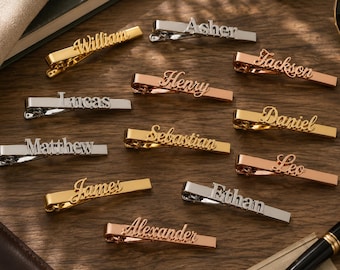 Pinza de corbata personalizada con nombre, pasador de corbata grabado, pinza de corbata con inicial, regalo de boda para el novio, regalo para los padrinos, regalos del Día del Padre para él.