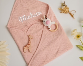 Personalized Hooded Towel with Embroidery Name, Custom Baby Towel with Name, Organic Cotton Baby Towel Bath Towel, Custom Baby Shower Gift