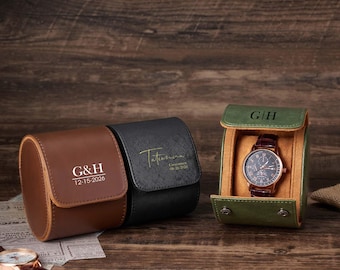 Estuche de cuero retro para relojes, estuche de viaje para relojes, caja de almacenamiento personalizada, regalo para amantes de los relojes, regalo de San Valentín, regalo para padrinos de boda.