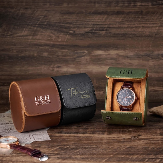 Retro Leather Watch Roll, Watch Travel Case, Personalized Watch Storage Box, Gift for Watch Lovers, Valentine Gift, Groomsmen Gifts