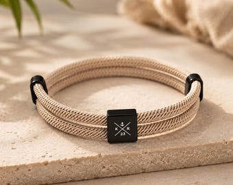 Pulsera con coordenadas personalizadas, pulsera personalizada con cuerda de vela, regalo conmemorativo, regalo de aniversario, joyería grabada para parejas.