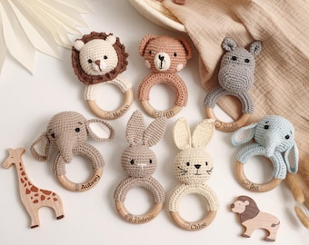 Cadeau personnalisé pour baby shower, hochet en bois personnalisé avec nom, souvenir gravé pour bébé, cadeau pour nouveau-né, jouet pour bébé fait main