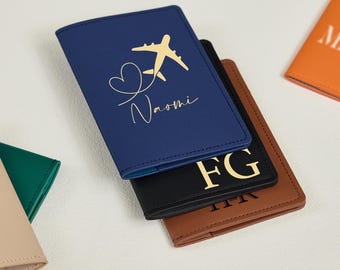 Porta pasaporte de cuero personalizado, billetera de viaje, billetera RFID, etiqueta de equipaje, regalos para damas de honor, regalos para mamá y papá, regalos de boda.
