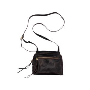 Vintage HOBO Dark Brown Distressed Glazed Leather Crossbody Bag - Small Shoulder Purse with Pockets