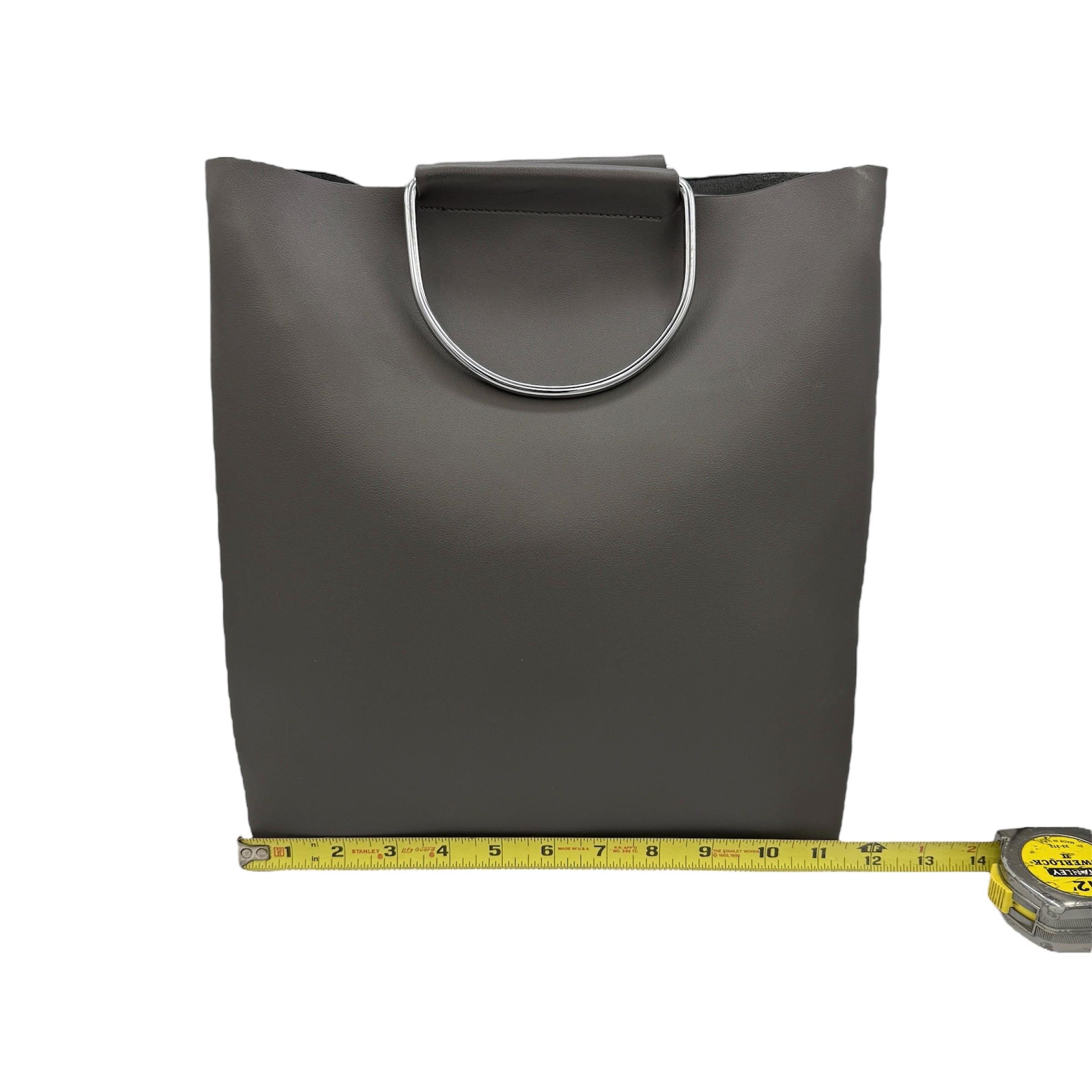 Minimalist Grey Faux Leather Tote Bag With Metal Ring Handle